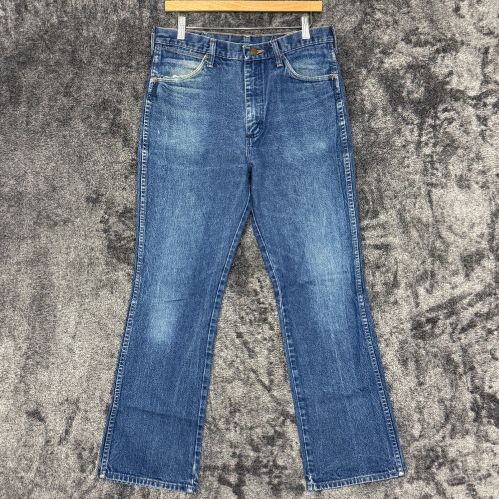 Vintage Wrangler Bootcut Jeans 945NAV 32x31 Blue USA Made Faded Western